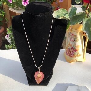 Dry rose in resin heart necklace